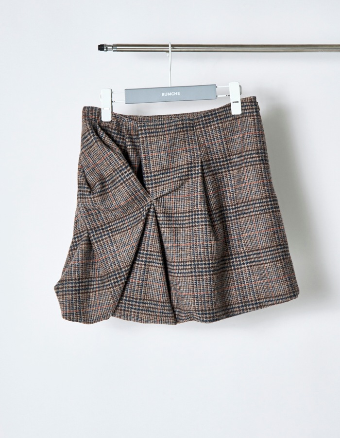 Ballon Tuck Check Mini Skirt / brown