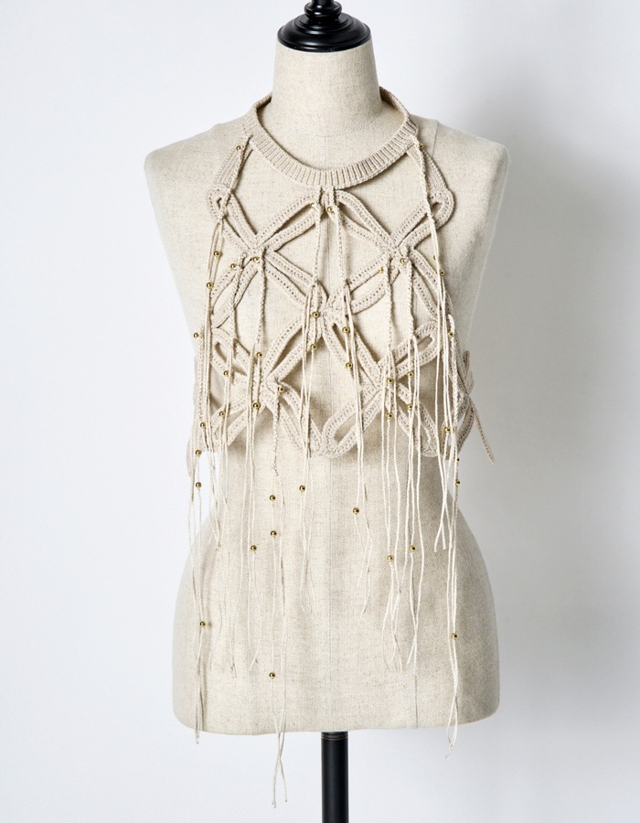 Leaf Fringe Bond Yarn Bustier / beige