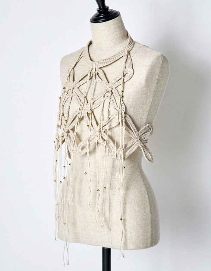 Leaf Fringe Bond Yarn Bustier / beige