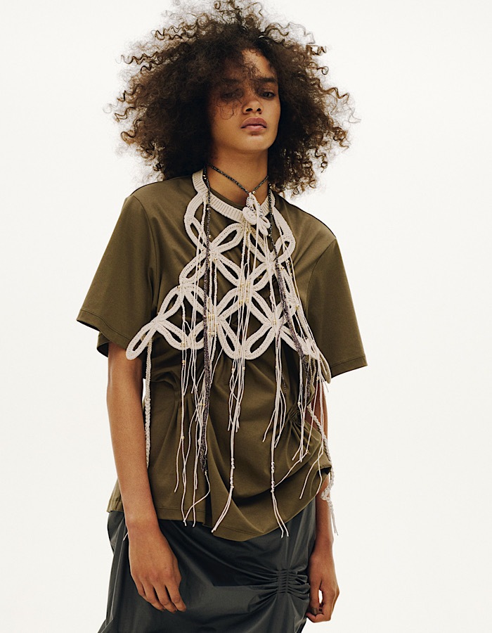 Leaf Fringe Bond Yarn Bustier / beige