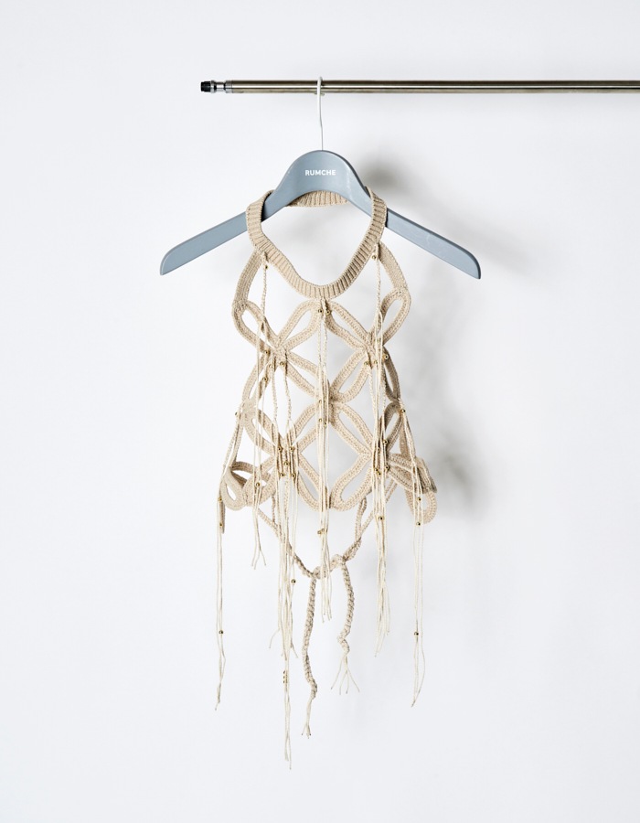 Leaf Fringe Bond Yarn Bustier / beige