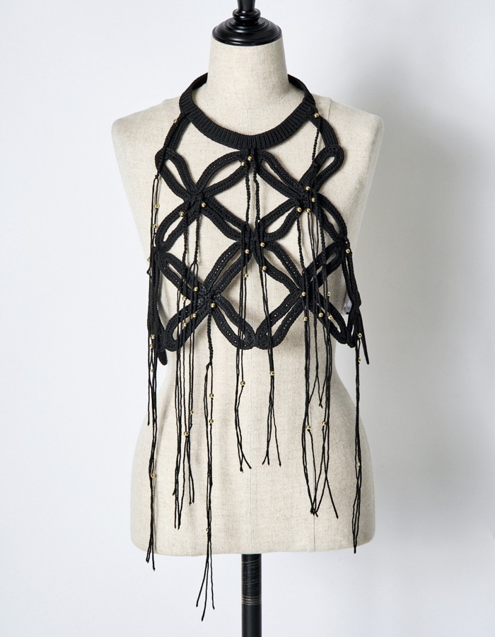 Leaf Fringe Bond Yarn Bustier / black