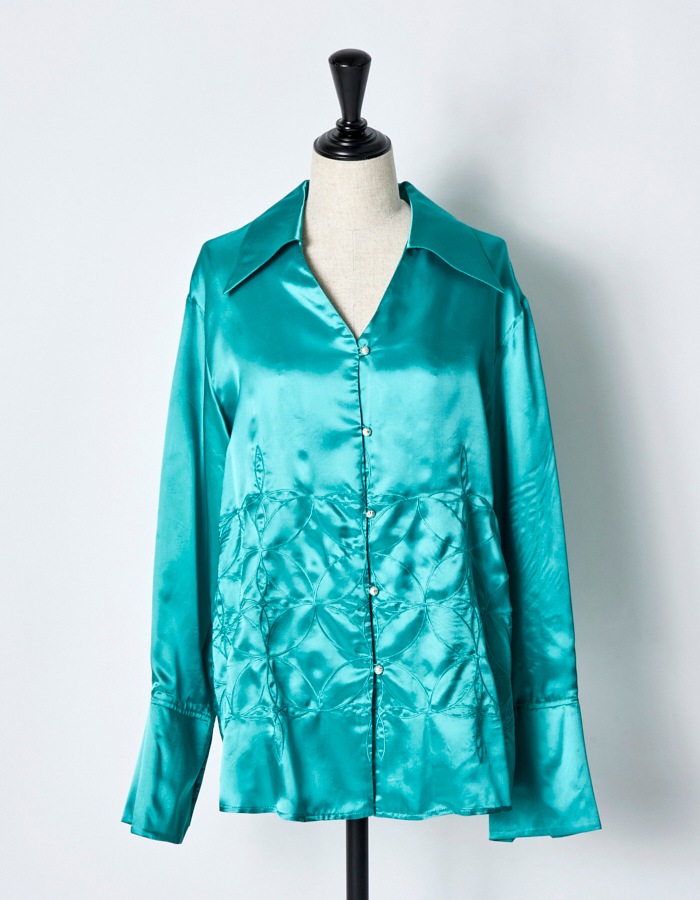 Tapa Pattern Embroidery Shirt / green