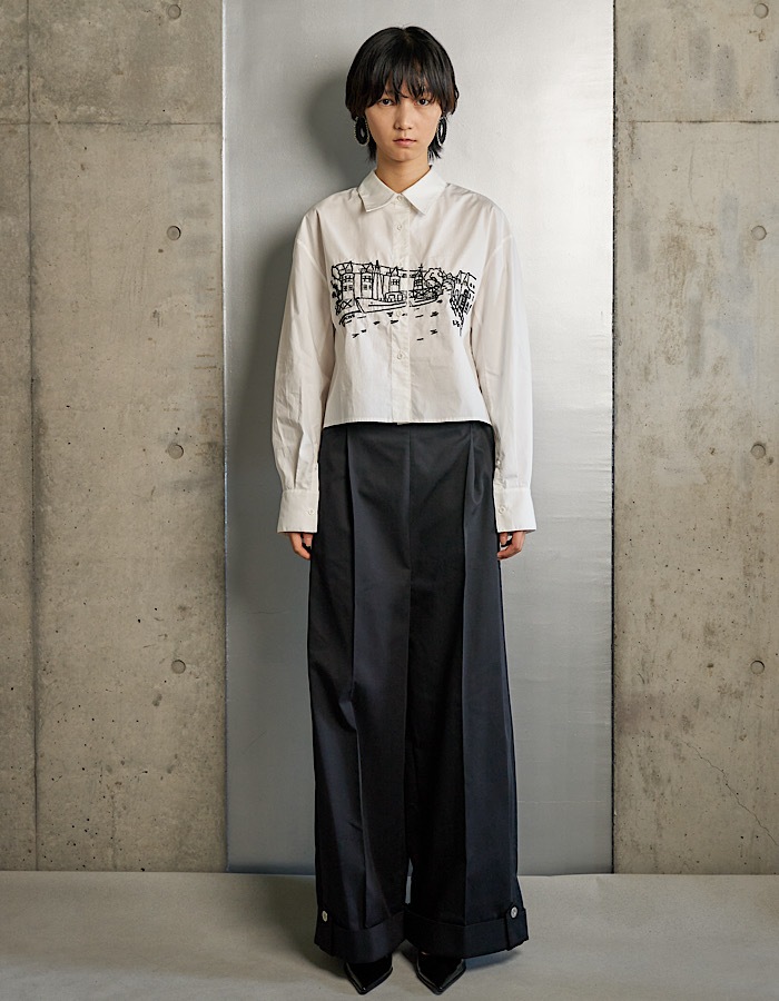 Landscape Beads Embroidery Shirt / white