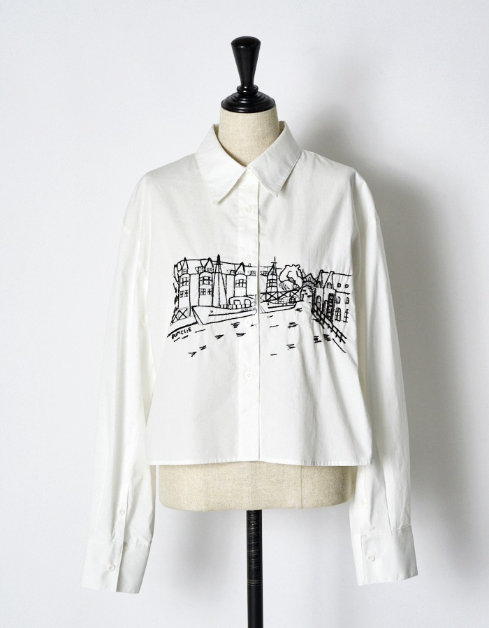 Landscape Beads Embroidery Shirt / white