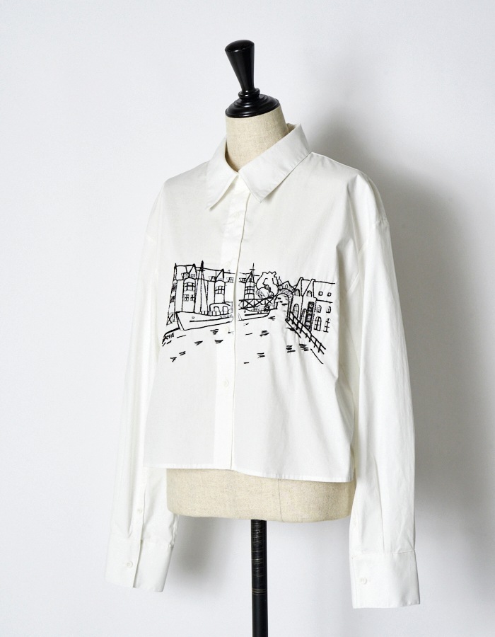 Landscape Beads Embroidery Shirt / white