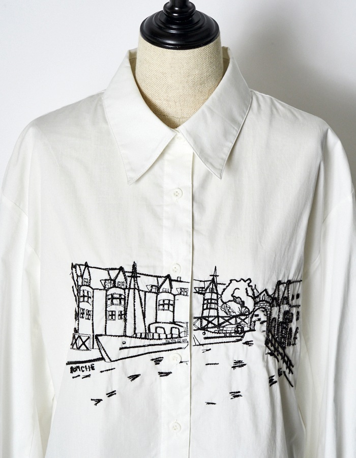 Landscape Beads Embroidery Shirt / white