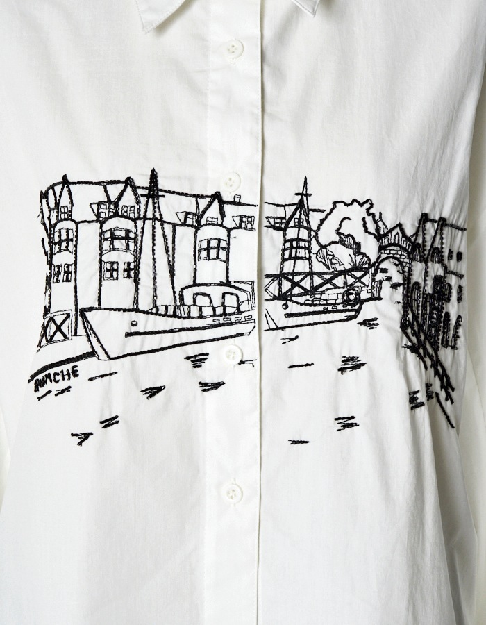 Landscape Beads Embroidery Shirt / white