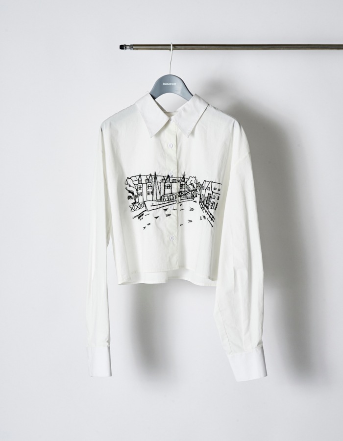 Landscape Beads Embroidery Shirt / white