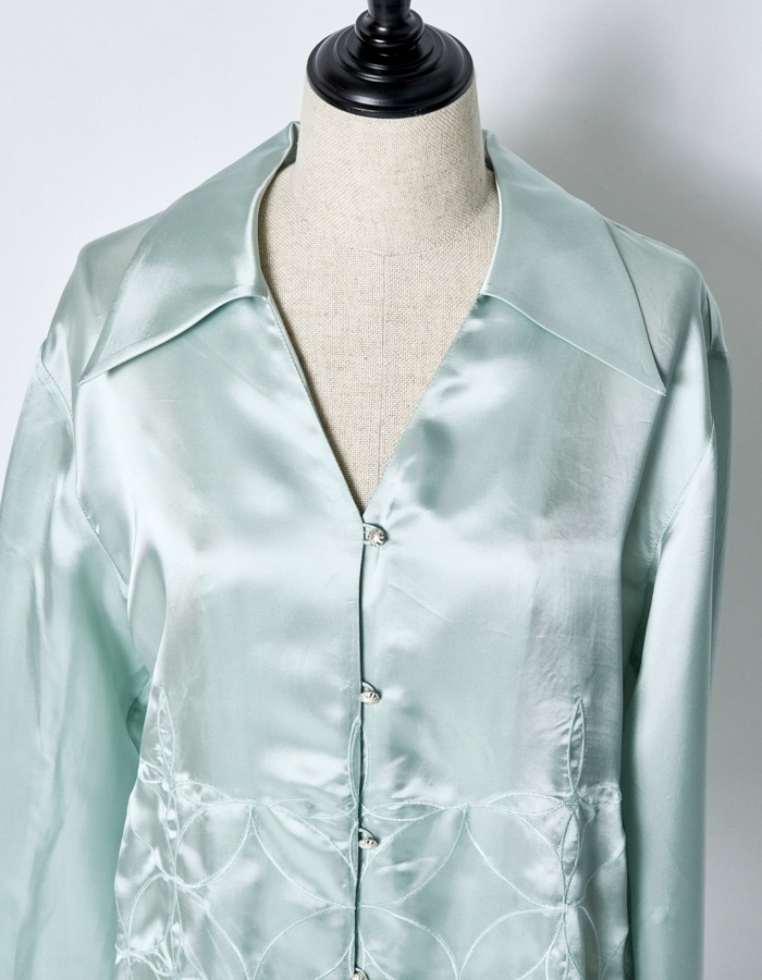 Tapa Pattern Embroidery Shirt / mint