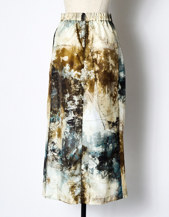 Mineral Print Straight Skirt / navy