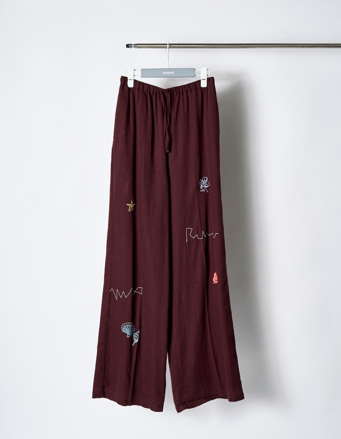 Treasure Embroidery Trousers / bordeaux