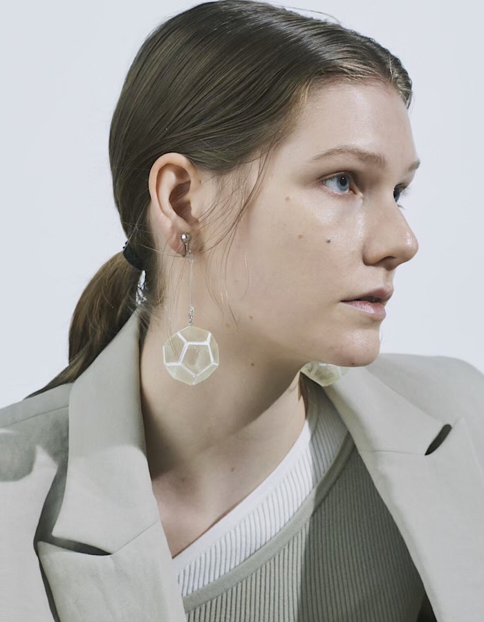 Dodecahedron Pierced Earrings / clear