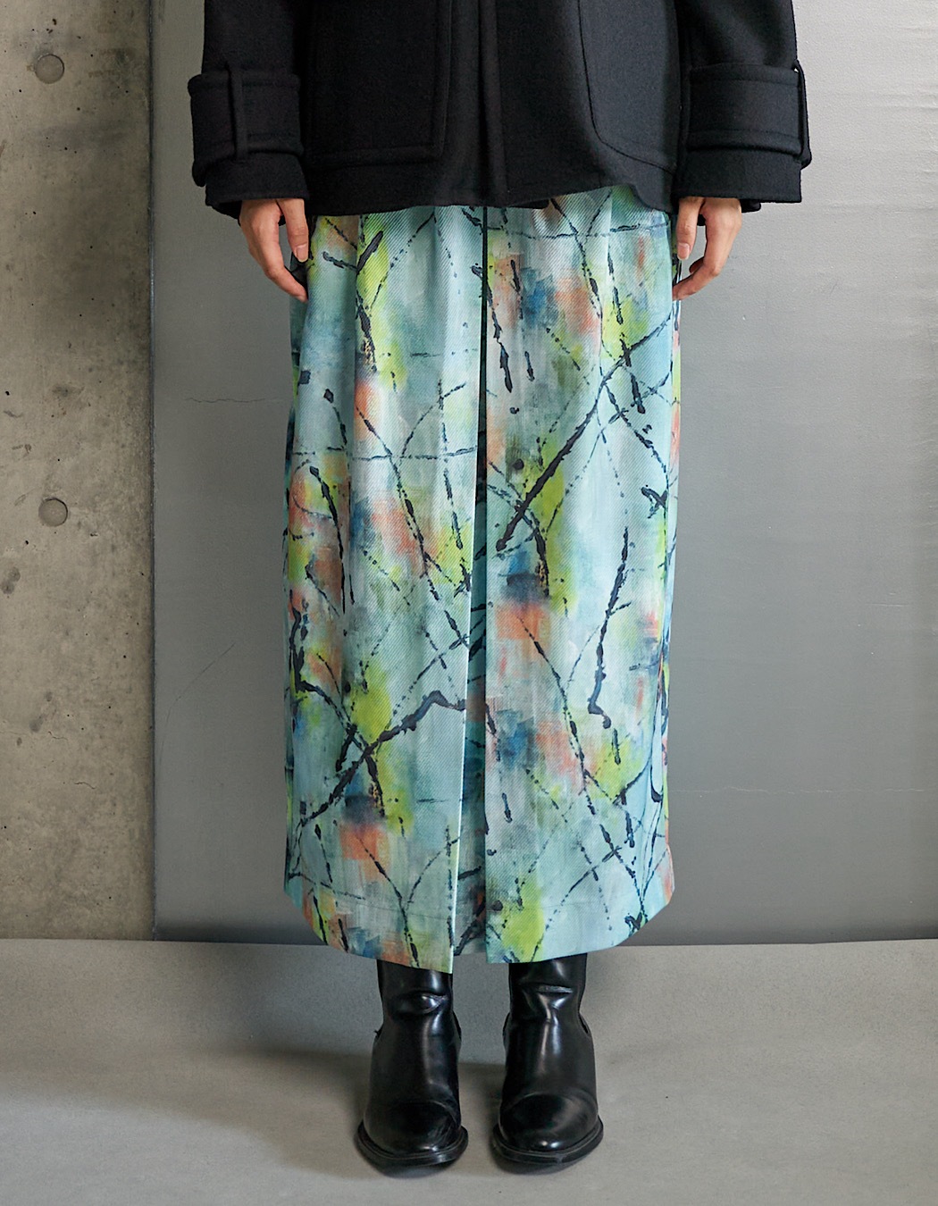 "Hidamari" Paint Skirt / blue