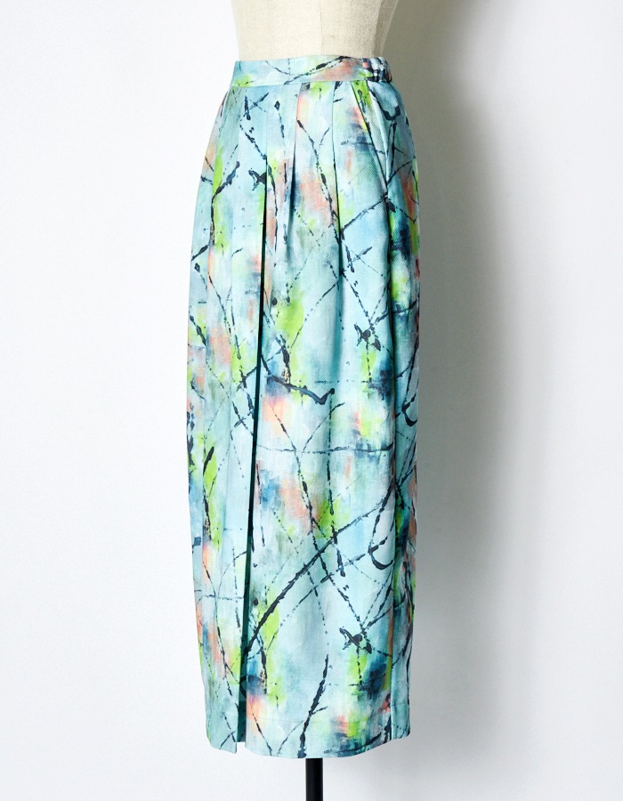 "Hidamari" Paint Skirt / blue