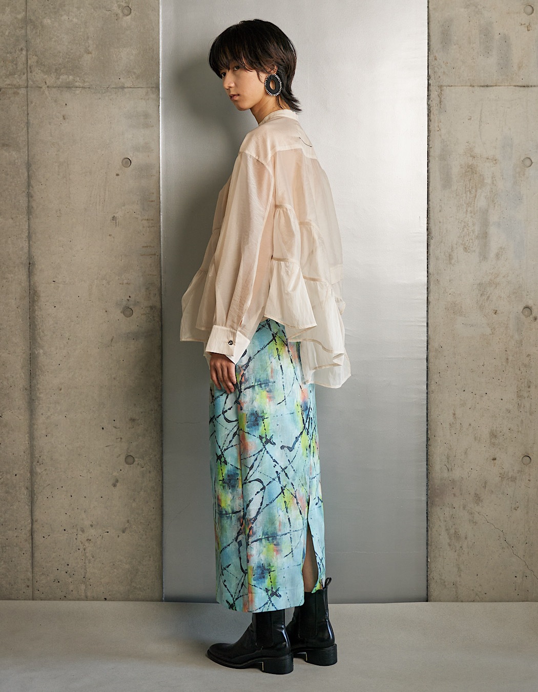 "Hidamari" Paint Skirt / blue