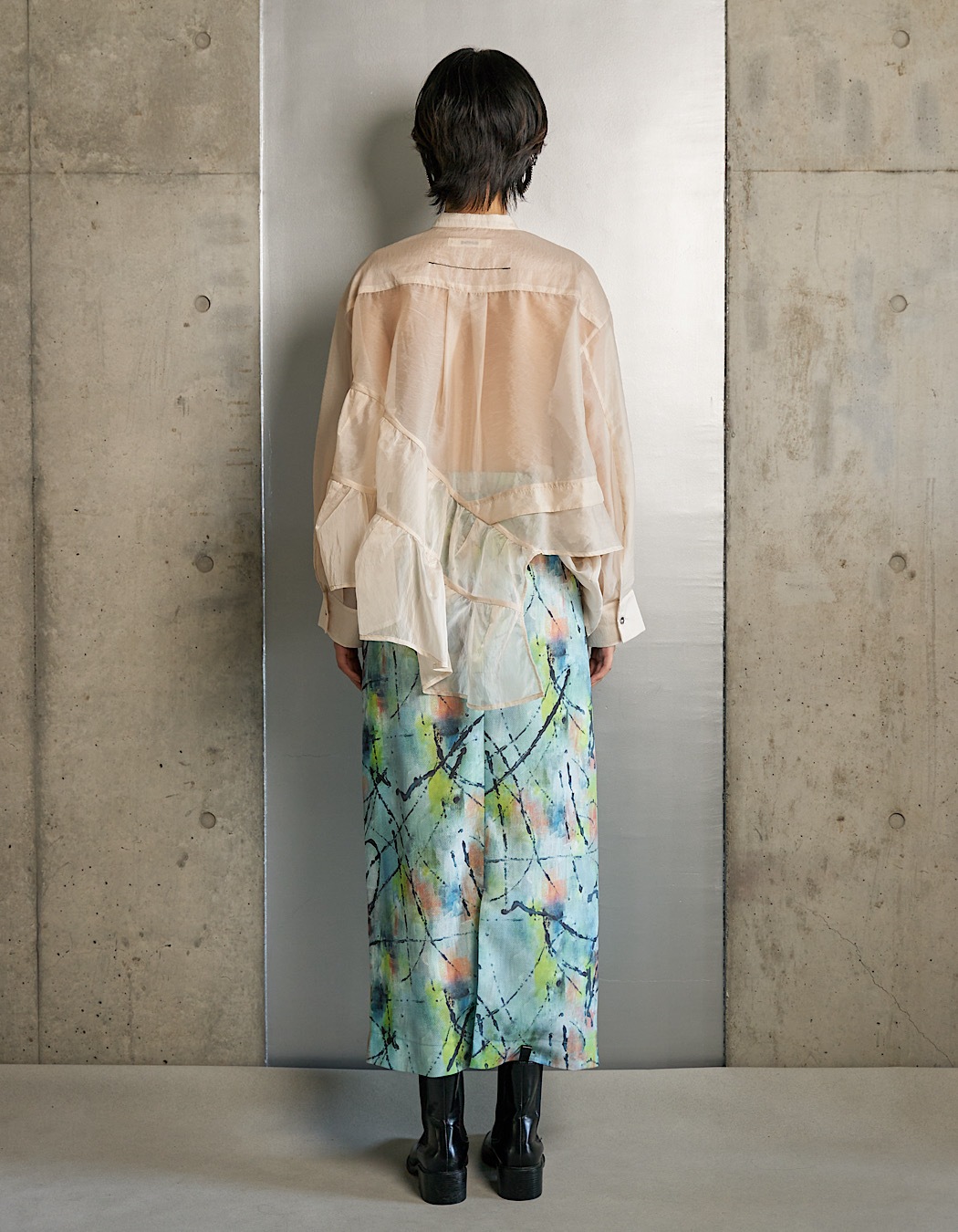 "Hidamari" Paint Skirt / blue