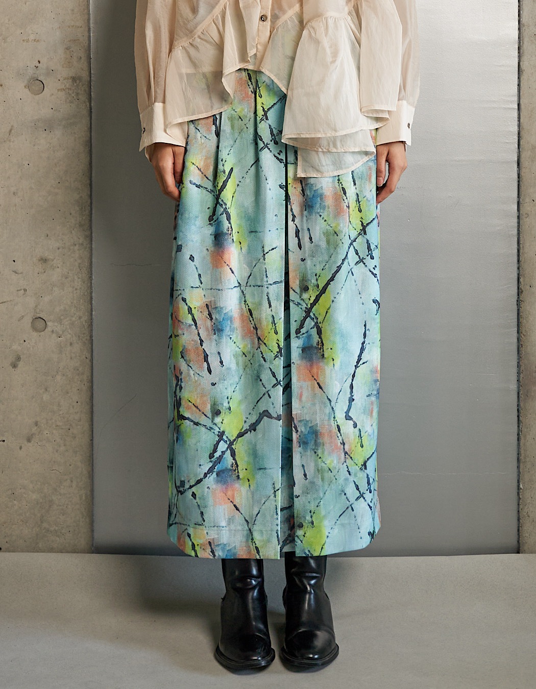 "Hidamari" Paint Skirt / blue