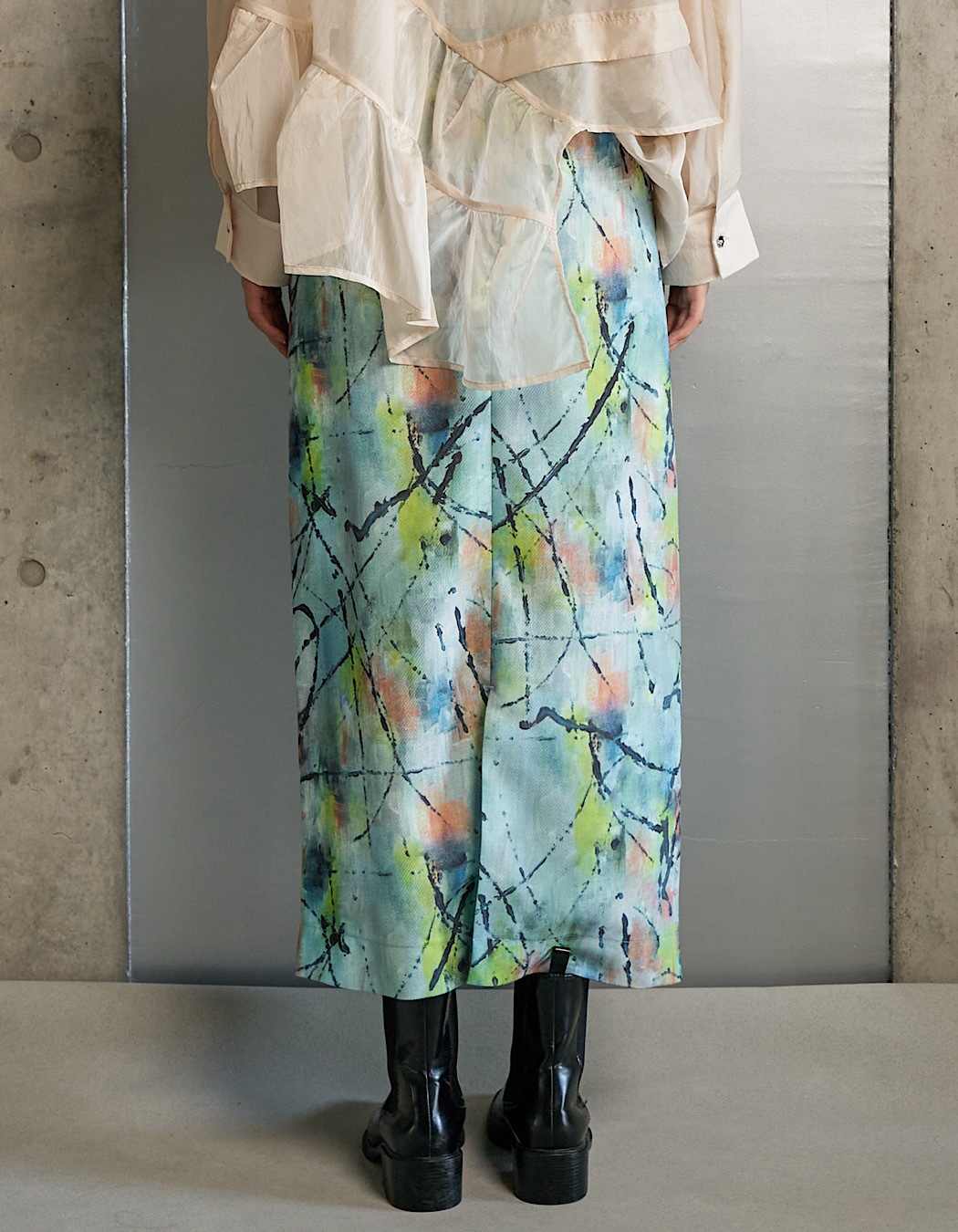 "Hidamari" Paint Skirt / blue