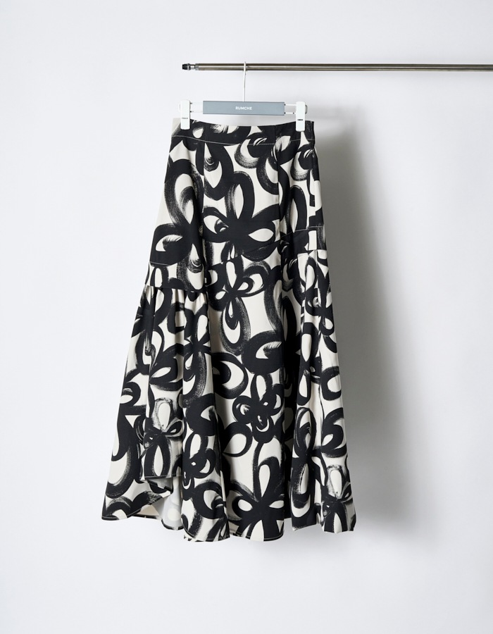 "Chain Flower" Print Skirt / white
