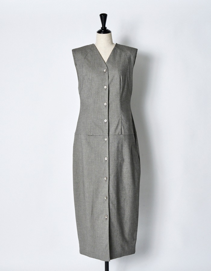 V-neck Straight Dress / gray