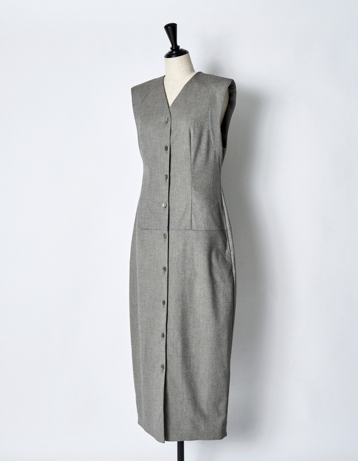 V-neck Straight Dress / gray