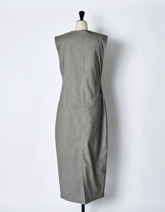 V-neck Straight Dress / gray