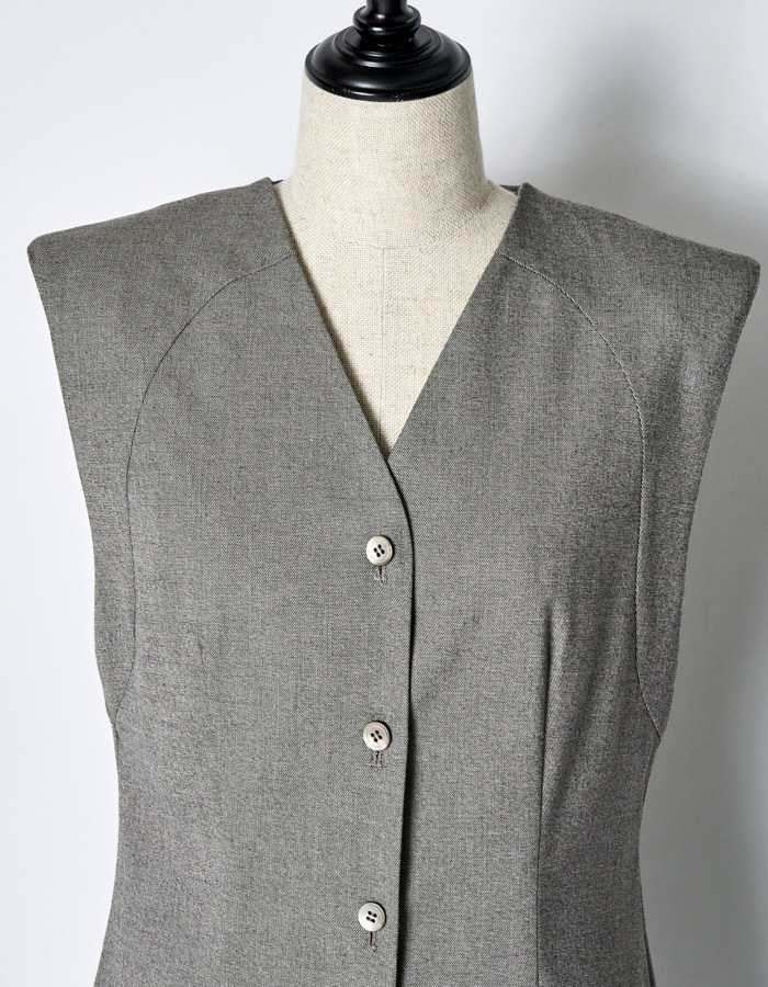 V-neck Straight Dress / gray