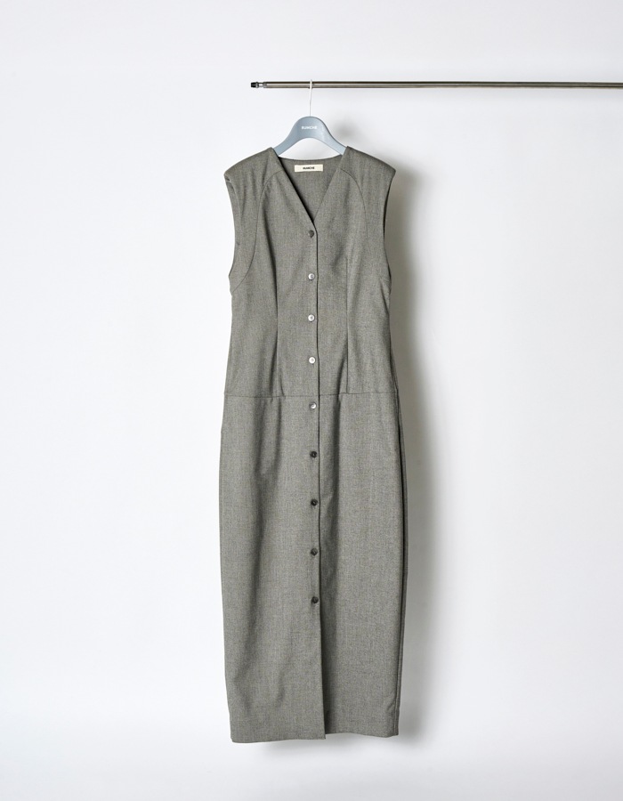 V-neck Straight Dress / gray