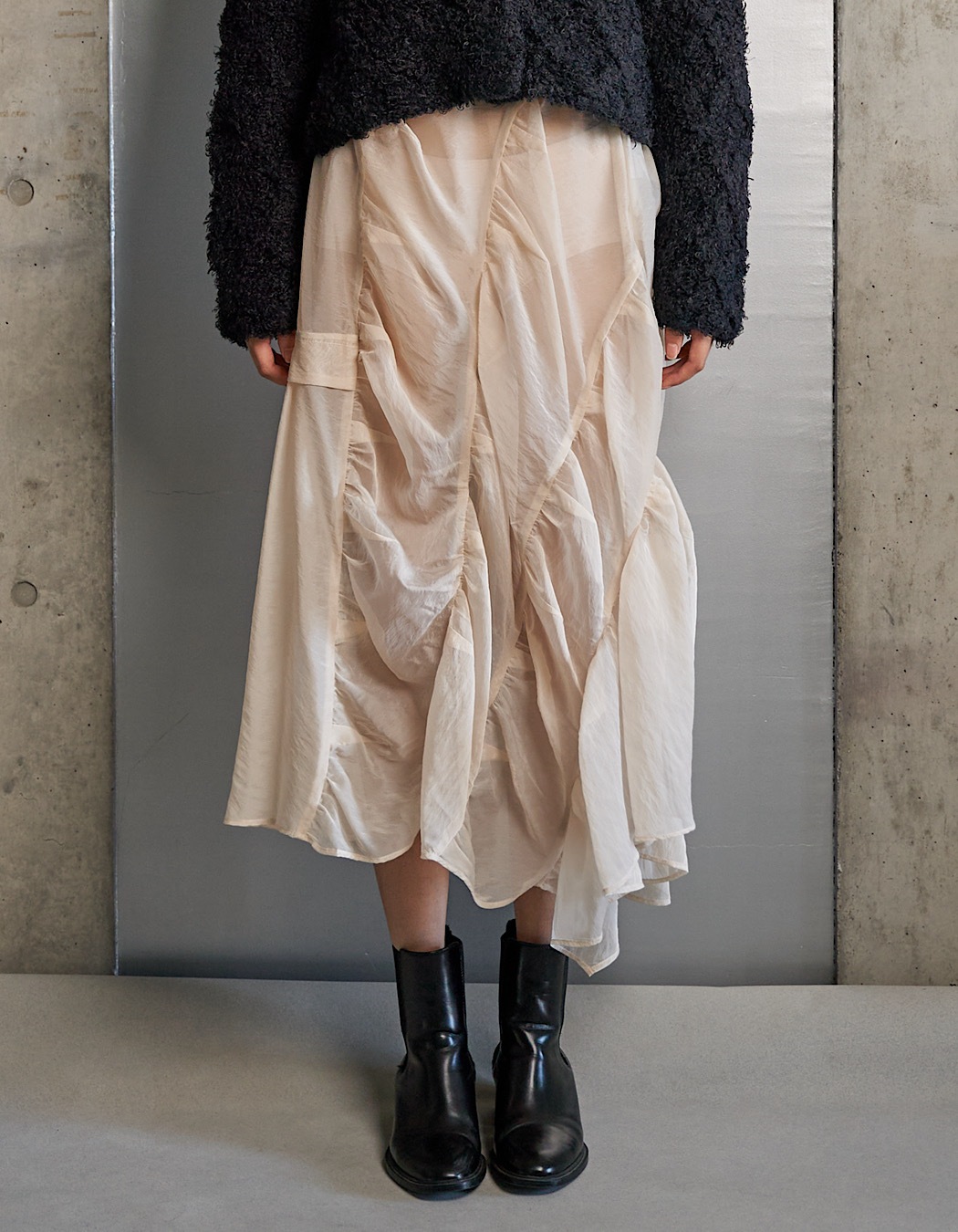 Sheer Gathered Skirt / ecru