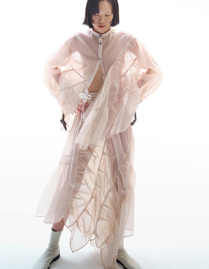 Sheer Gathered Skirt / ecru