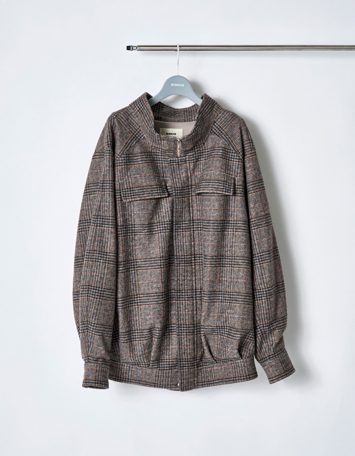 Check Sliver Knit Blouson / brown