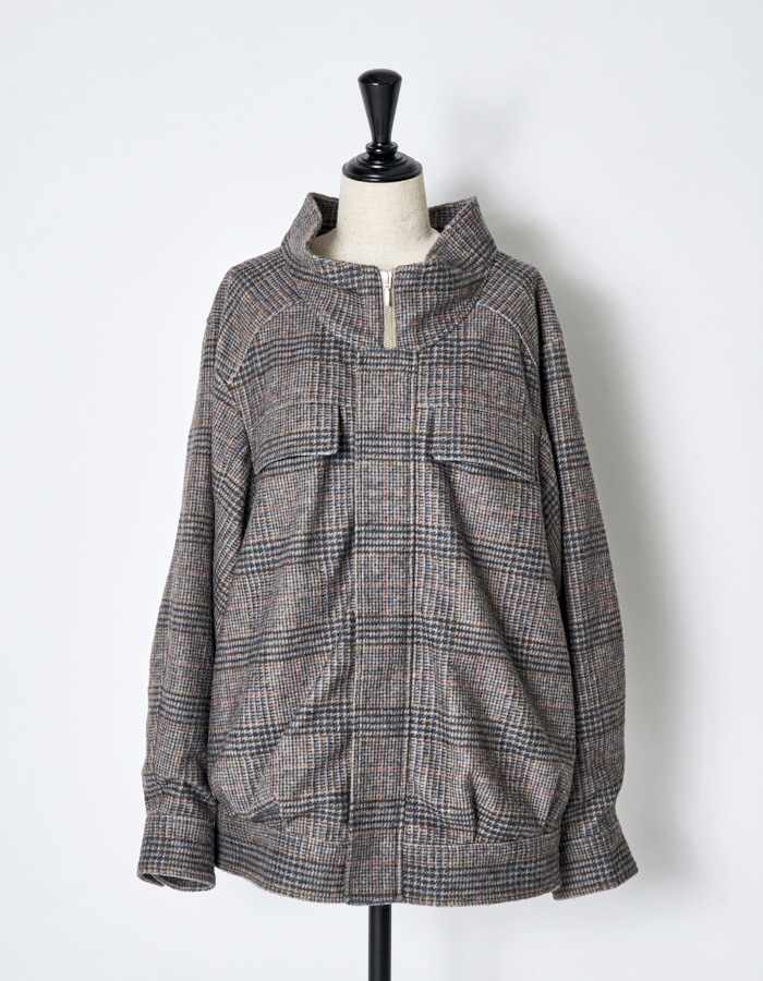 Check Sliver Knit Blouson / brown