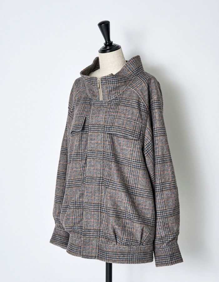 Check Sliver Knit Blouson / brown