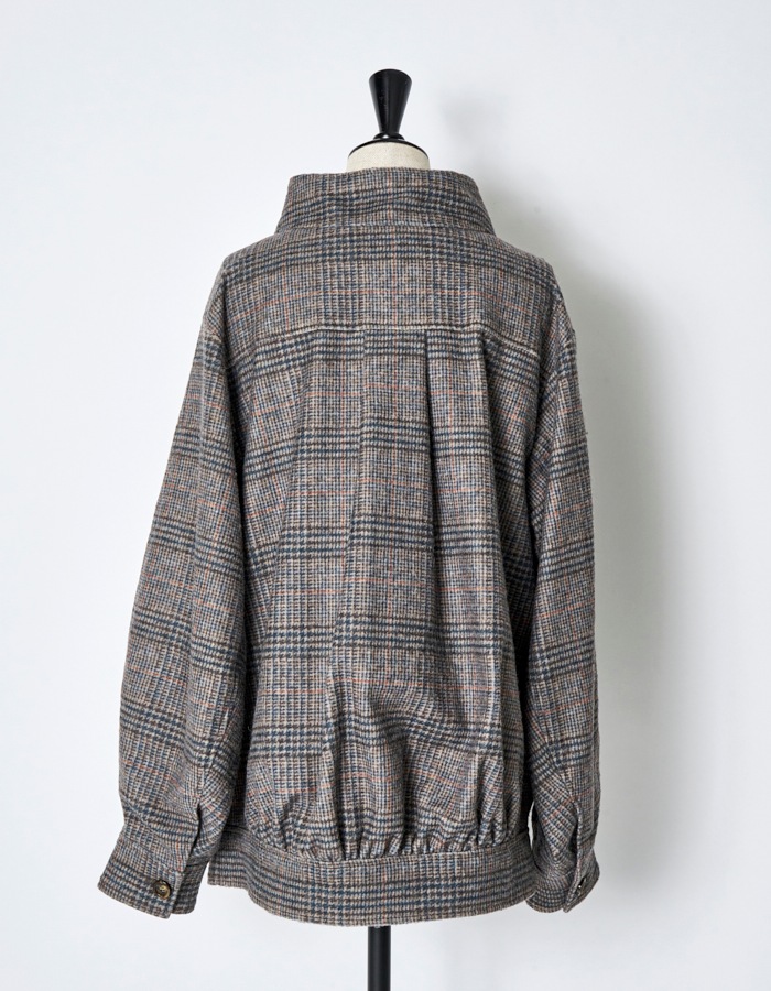 Check Sliver Knit Blouson / brown