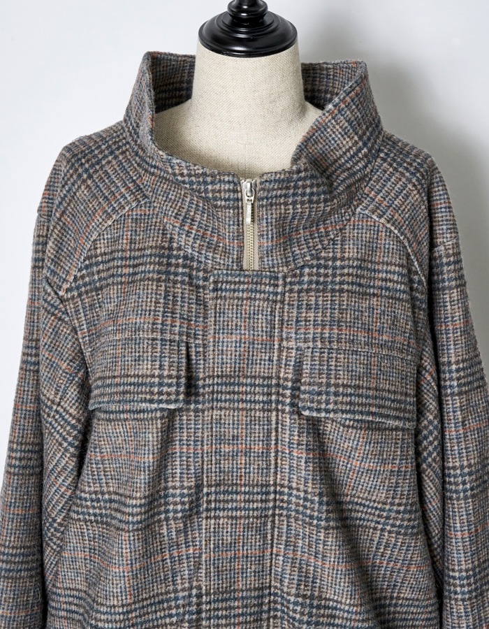 Check Sliver Knit Blouson / brown