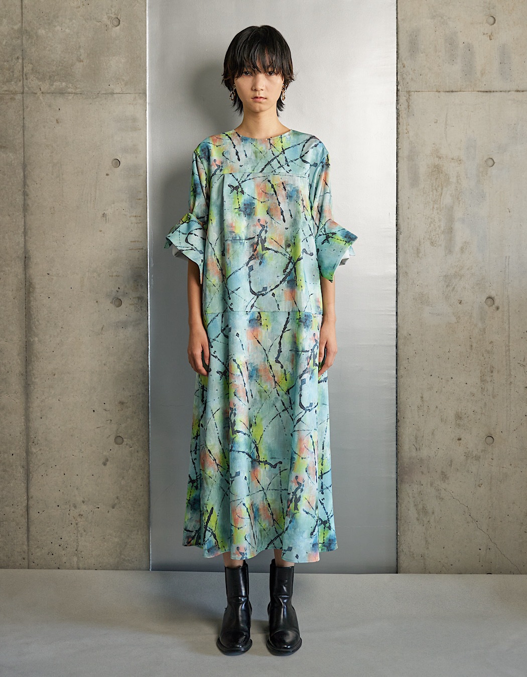 "Hidamari" Paint Dress / blue