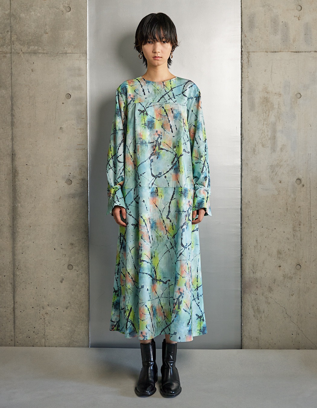"Hidamari" Paint Dress / blue