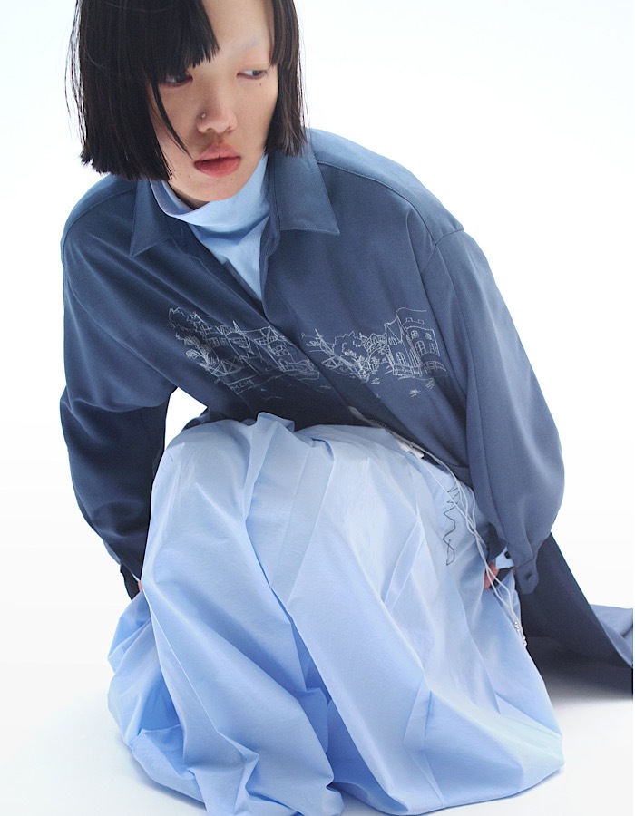 Landscape Embroidery Dress / blue