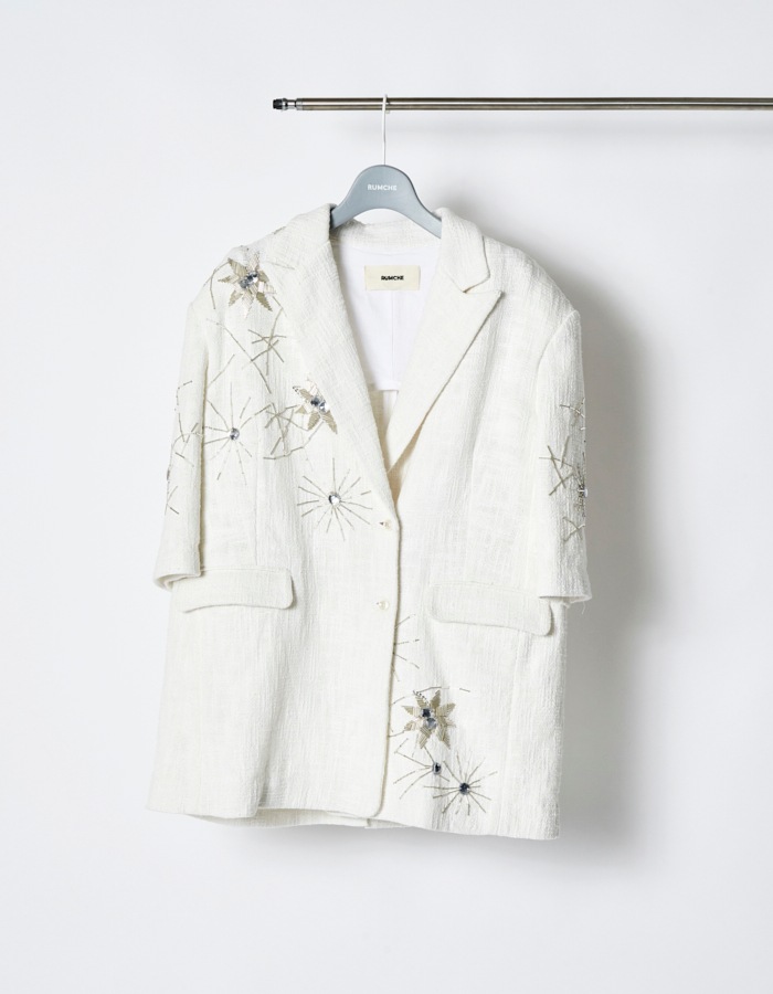 Beads Embroidery Tweed Jacket / white