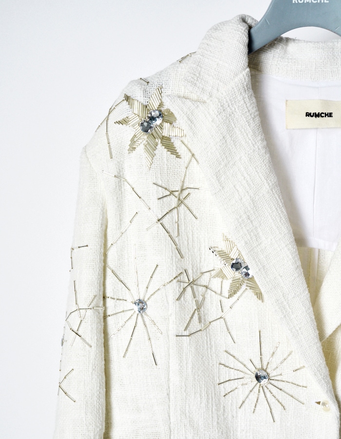 Beads Embroidery Tweed Jacket / white