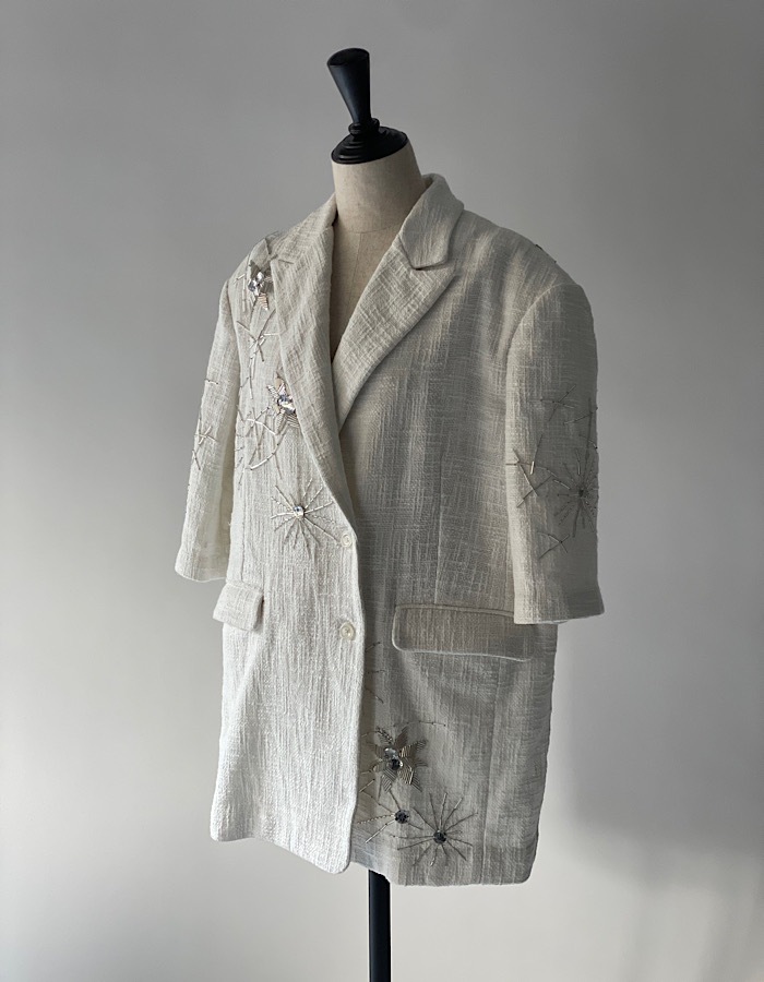 Beads Embroidery Tweed Jacket / white