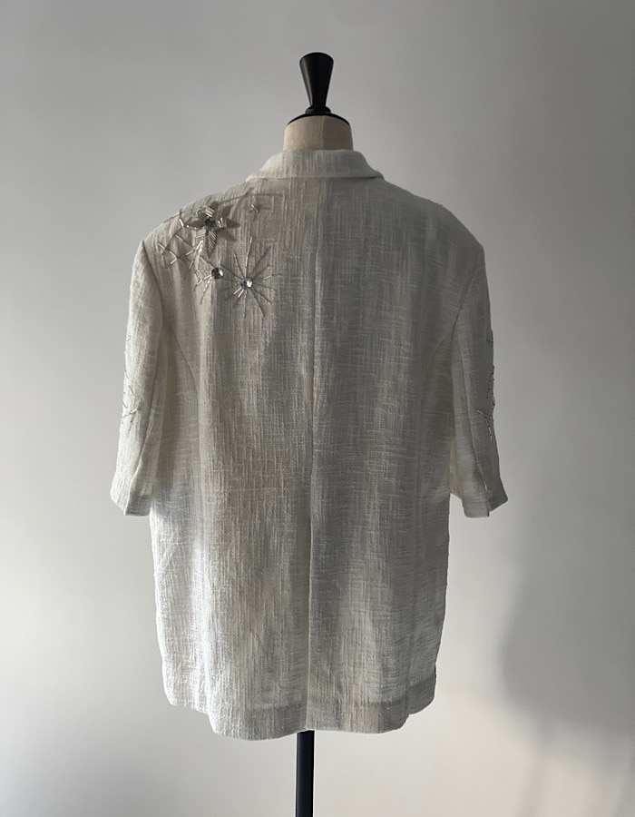 Beads Embroidery Tweed Jacket / white