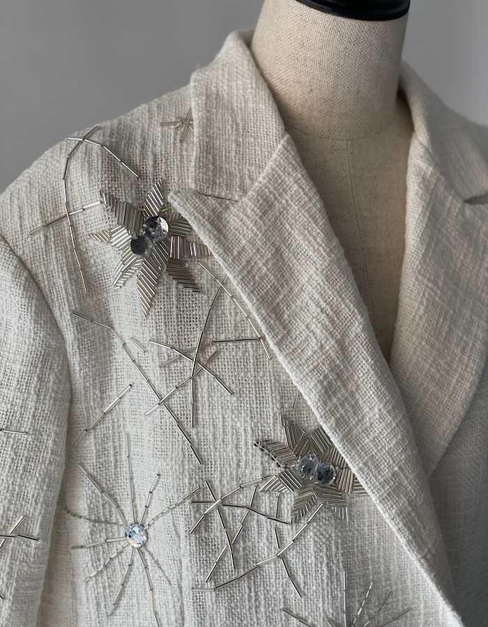 Beads Embroidery Tweed Jacket / white