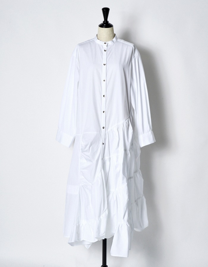Typewriter Gathered Dress / white