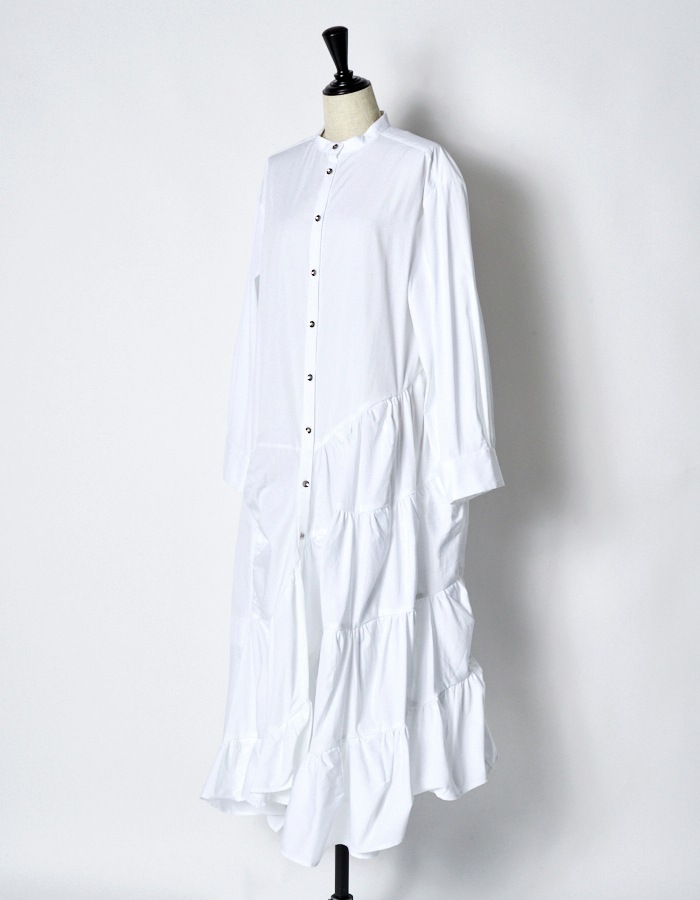 Typewriter Gathered Dress / white