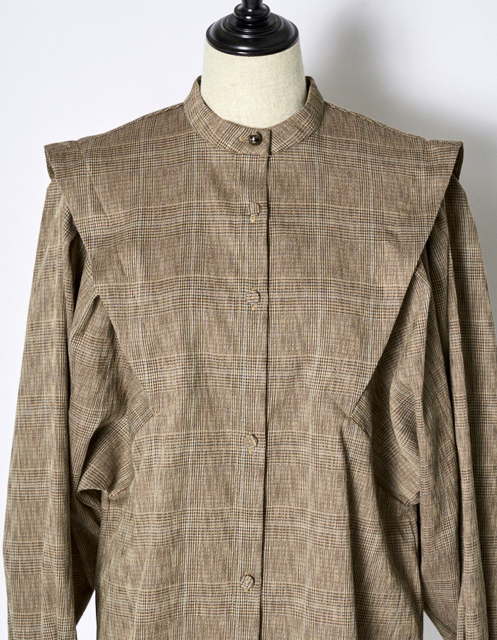 Dolman Sleeve Check Shirt / brown
