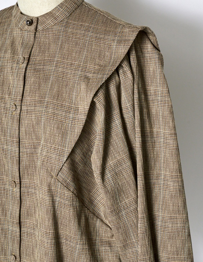 Dolman Sleeve Check Shirt / brown