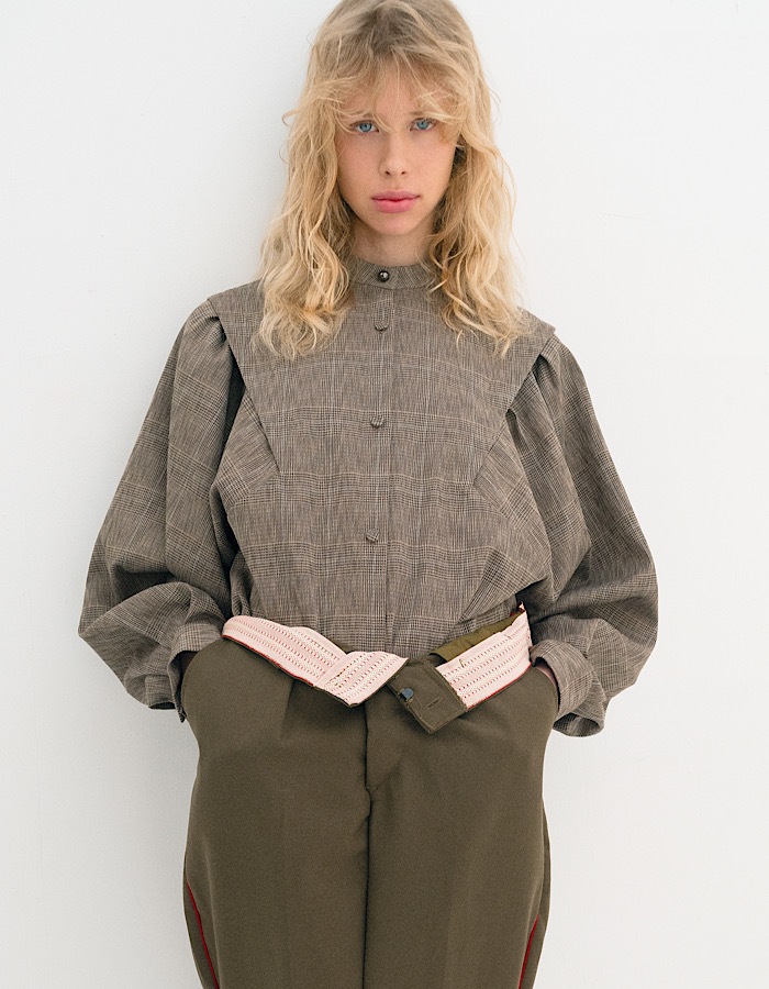 Dolman Sleeve Check Shirt / brown