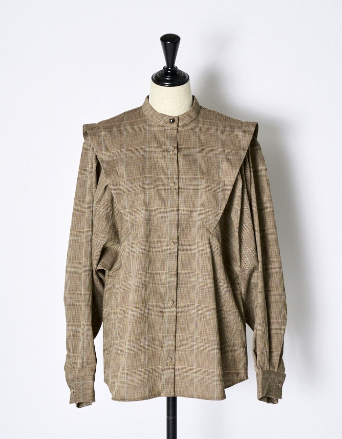 Dolman Sleeve Check Shirt / brown
